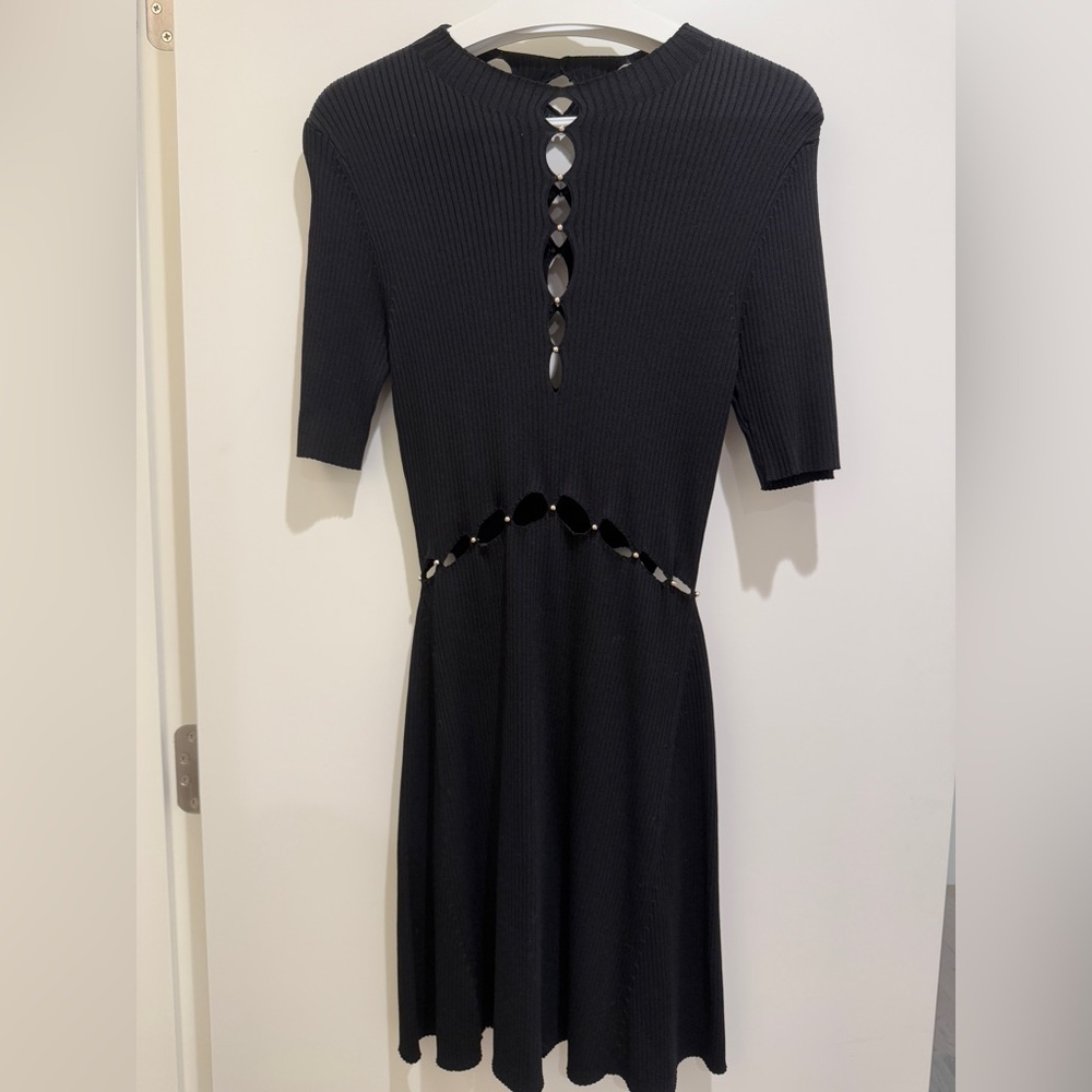 Maje Black Long Sleeve Dress with Cut-Out Design